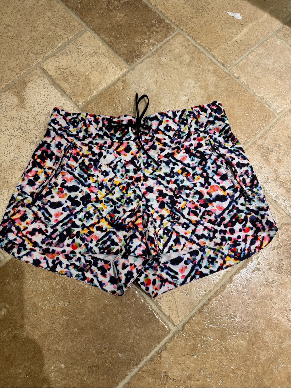 Athleta Women’s Multicolor Print Athletic Shorts — Black, Pink, Yellow, Blue